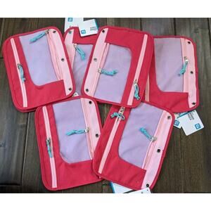 Pen + Gear 2 zipper 3 ring Binder Pouch Lot Of 8 Pastel Pink Blue Red New School